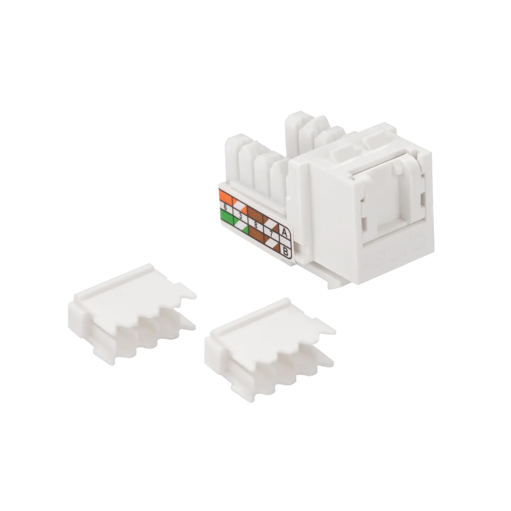 Модуль LANMASTER Keystone, RJ45, кат.5E, UTP, 90 градусов, со встроенной шторкой, белый