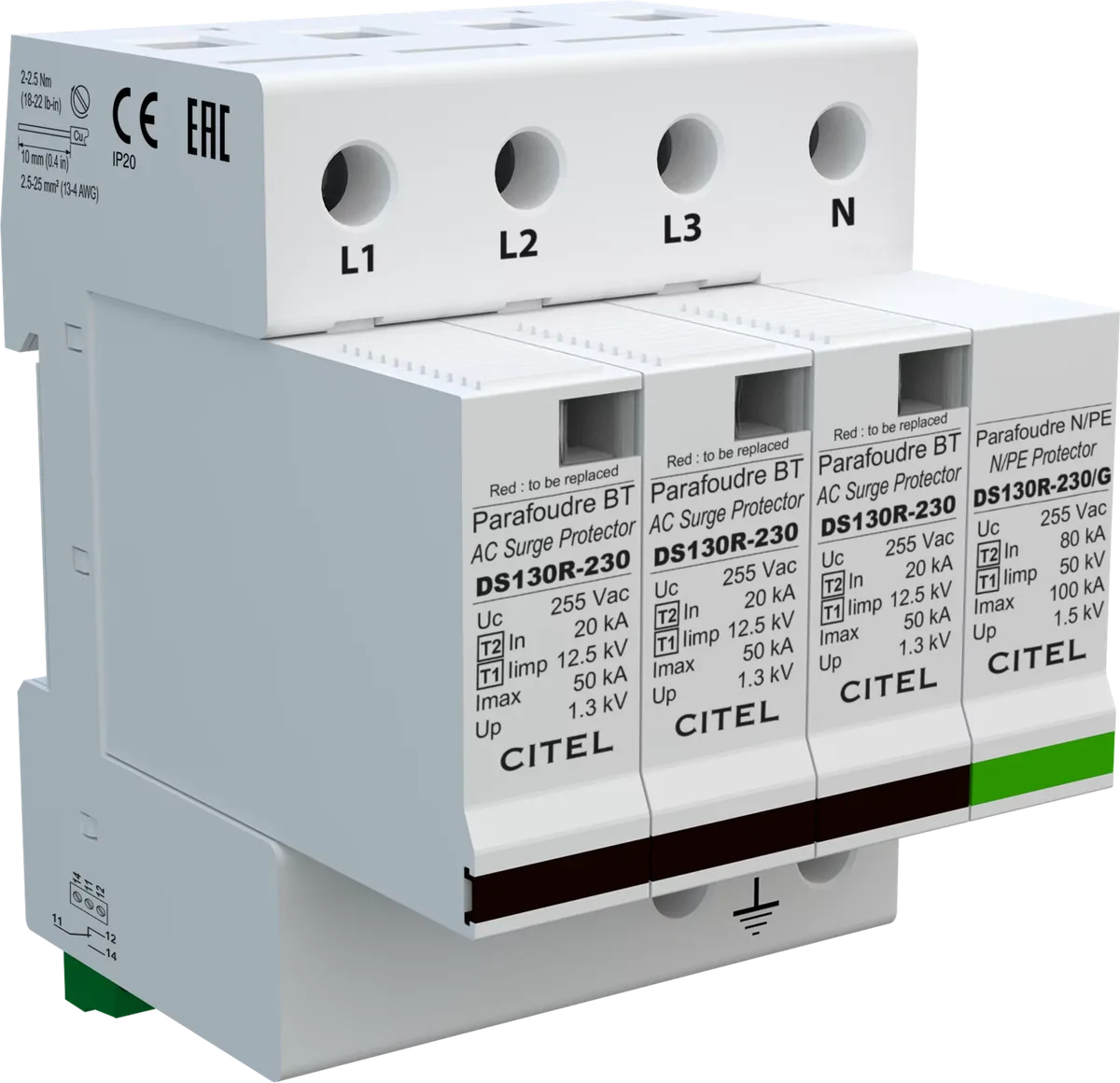Устройство защиты от импульсных перенапряжений Citel DS134RS-230/G (571534), тип 1+2