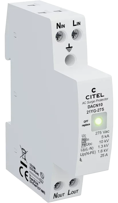 Устройство защиты от импульсных перенапряжений Citel DACN10-21YG-275 (70114021), тип 2 (или 3), моноблочный